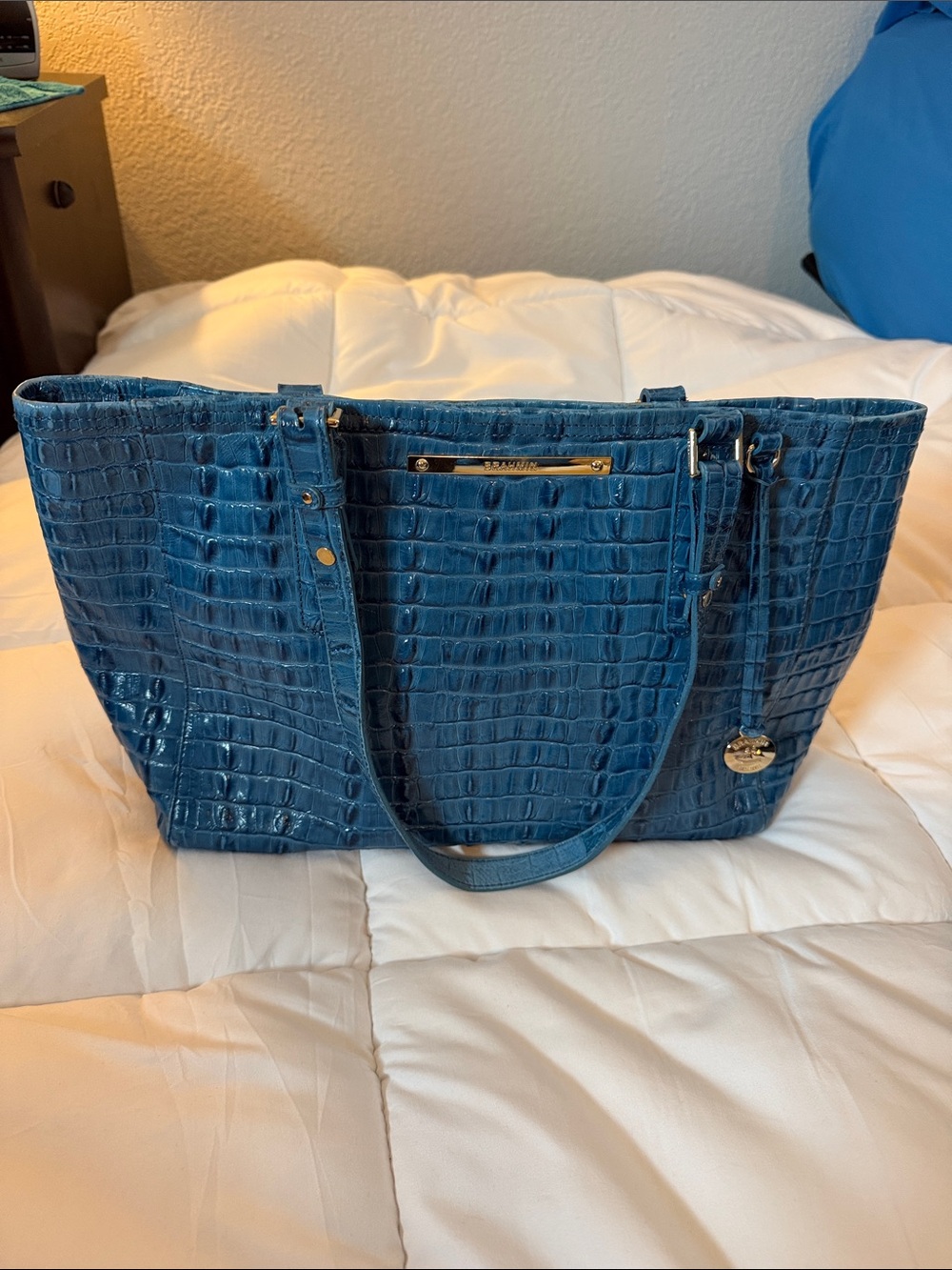 Brahmin Medium Asher Blue Croc-Embossed Tote